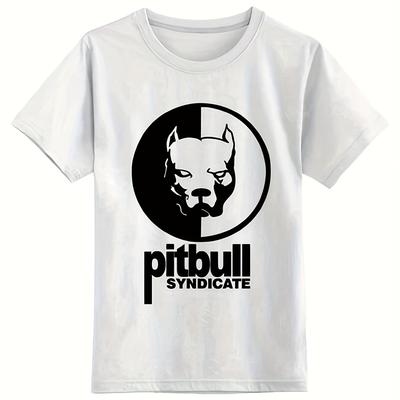 TEMU Men's Summer Casual Graphic T-shirt - Pitbull Syndicate Print, 100% Polyester Quick-dry Breathable Fabric, Lightweight 150gsm Round Neck Short Sleeve Tee For Casual Attire Image