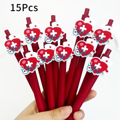 TEMU 10/15pcs Love Medical Neutral Pen Pvc Soft Glue Patch Round Ballpoint Pen Student Gift Pen Image