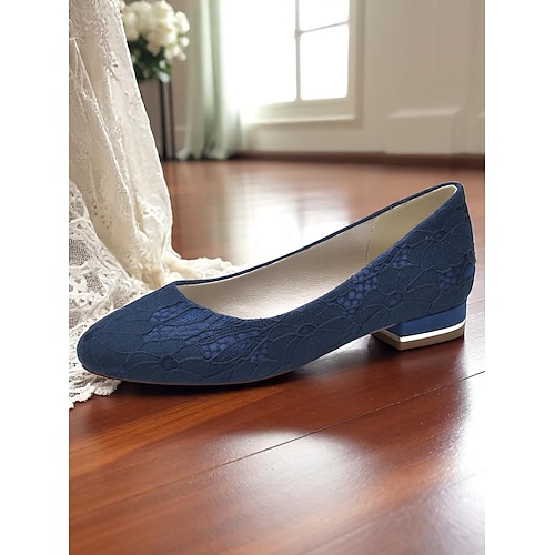 Elegante Pumps mit niedrigem Blockabsatz aus Spitze für die Mutter der Braut, bequeme, geschlossene Schuhe für Hochzeitstag, Empfang und formelle Anlässe Image