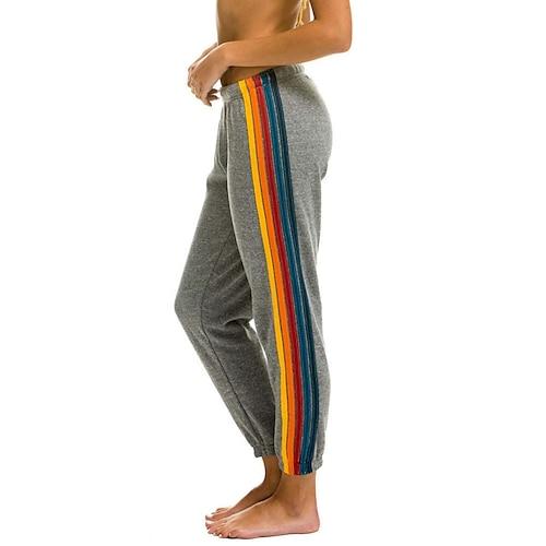 Damen Jogginghose Chinos Urlaub Mode Streetwear Volle Länge Hohe Taille Gestreift Patchwork Elastischer Bund Bequem Weich Dehnbar Outdoor Urlaub Straße Schwarz Dunkelblau Grau Sommer Frühling Normale