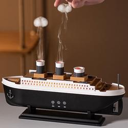 1 Stück Retro-Dampfschiff-förmiger Diffusor für ätherische Öle, Luftbefeuchter, Quallen-Aromatherapie-Maschine, Fernbedienung, Timer, bunt, Dimmfunktion, Home-Office-Innendekoration,