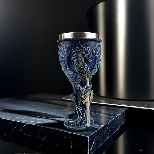 Mittelalterlicher Weinkelch mit Drachenschwert, Rotweinglas mit 3D-Drachenstiel und Edelstahl-Innenfutter, Fantasy-Bargeschirr-Geschenk für Männer und Frauen Image