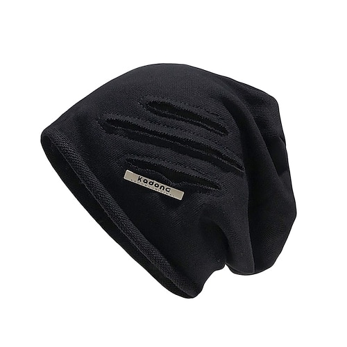 Herren Unisex Beanie Mütze Wintermützen Winter Beanie Mütze Schwarz Braun Baumwolle Zerrissen Lässig Gemütlich Alltagskleidung Ausgehen Einfarbig Warm Image