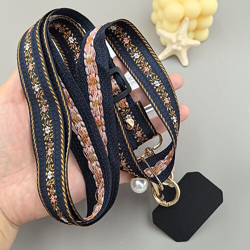 Vintage-Druckstil, Jacquard-Stickerei, Handy-Lanyard, Crossbody, langer Stil, Outdoor, Reisen, Shopping, zum Umhängen, robust und langlebig, trendig Image