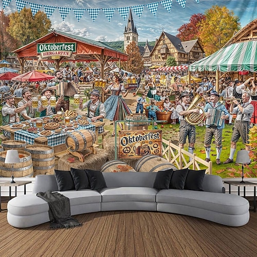 Oktoberfest Deutsches Bayerisches hängender Wandteppich Brezel Bier Wandkunst großes Wandteppich Mural Dekor Foto Hintergrund Festparty Image