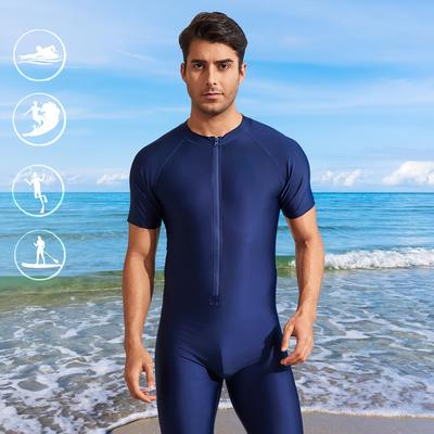 TEMU Men's High-stretch Nylon-spandex Swim Trunks With Zipper Closure - Slim--piece Beach Shorts For Water Sports, Diving & Vacation, Machine Washable Solid Color Image