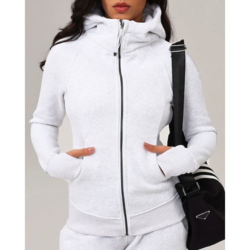 Damen Laufjacke Sportjacke Pilatesjacke Winddicht Warm Fingermäntel Langarm Sport Einfarbig Jacke Für Pilates Laufen Fitness Sportkleidung Image