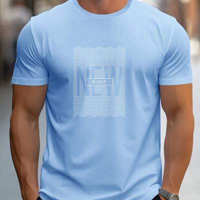 TEMU Men' Casual T-shirt - Breathable Polyester, Crew Neck With Letter , & Vacations Image