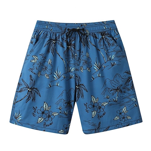 Herren Shorts Strandshorts Kordelzug Grafik Blatt Tiermotiv Schnelltrocknend Außenbereich Knielang Outdoor Urlaub Heim Urlaub Ethno-Stil Meerblau Armeegrün Dehnbar Image