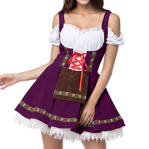 Karneval Oktoberfestbier Dirndl Trachtenkleider Dirndlbluse Oktoberfest / Bier Bayerisch Bayerisch Wiesn Traditioneller Stil Wiesn Damen Stoff im traditionellen Stil Hemd Schürze Image