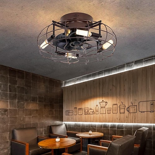 Käfig-Deckenventilator mit heller Fernbedienung flacher Unterputz-Fandelier-Schwarzer kleiner blattloser Deckenventilator für Wohnzimmer-Schlafzimmer-Küche Image