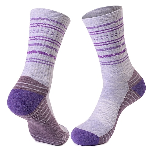 1 Paar Damen Merino Wollsocken Laufsocken Sportsocken Thermo Warm Atmungsaktiv Anti Blasen Schweißableitend Sommer Outdoor Mid Crew Patchwork Wolle Violett Schwarz Weiß zum Laufen Image