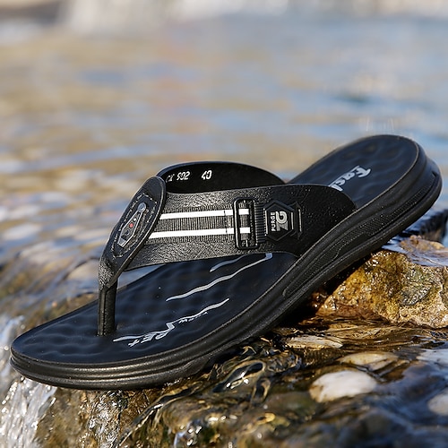 Zehentrenner-Sandalen aus Kunstleder für Herren mit kontrastierendem Gurtband, rutschfeste Flip-Flops für den Strandurlaub, zum Entspannen am Pool und für Sommerspaziergänge Image