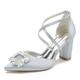 Gycdwjh Womens Closed Pointed Toe Bridal Shoes Block Chunky Heel Pumps Square Rhinestones Ankle Strap Wedding Business Dress Shoes,Silver,4 UK
