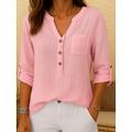 Per donna Camicie di cotone e lino Tinta unica Elegante Quotidiano Essenziale Manica Lunga Girocollo Top lunghi Quotidiano Ferie Uscire Bottoni Bianco Rosa Rosso Blu Kaki Estate Autunno