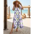 Elegantes Boho Damen-Maxi-Kleid mit Floral-Grafik langen Ärmeln und vintage Schmetterlingsärmeln - Perfekt für den Sommerurlaub oder Strandausflüge