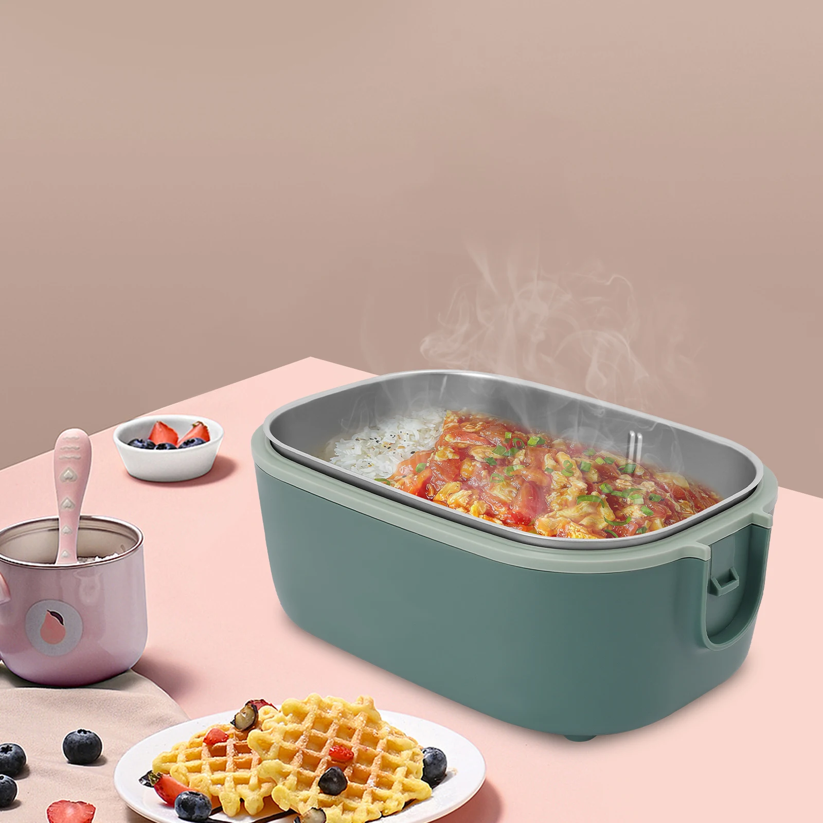 1,5 l 80 W elektrische Lunchbox, Speisenwärmer, tragbare Speisenheizung, Camping, Bento, Picknick, Auto, Hellblau/Grün/Blau, Grau, LKW/Zuhause