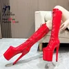 Frauen 20 CM/8 Zoll Dünne Ferse Plattform Stiefel Weibliche Nachtclub Extreme high Heels Sexy Runway Schuhe Rote hohe Stiefel Große Größe 43 44