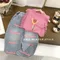 Set di abbigliamento per bambini 2-7 anni Gilet lavorato a maglia rosa + jeans Completo estivo Set di abbigliamento per neonati per bambini Abbigliamento per bambini