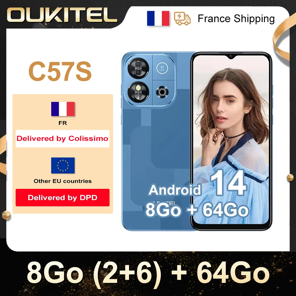 Smartphone 4G OUKITEL C57S Android 14 - 8Go (2+6) RAM /64Go ROM - 6.52