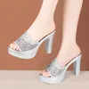 10 cm Kleine Größe 32-43 Mode Strass Silber Hochzeit Schuhe Sommer Gleitet 2025 Damen Block High