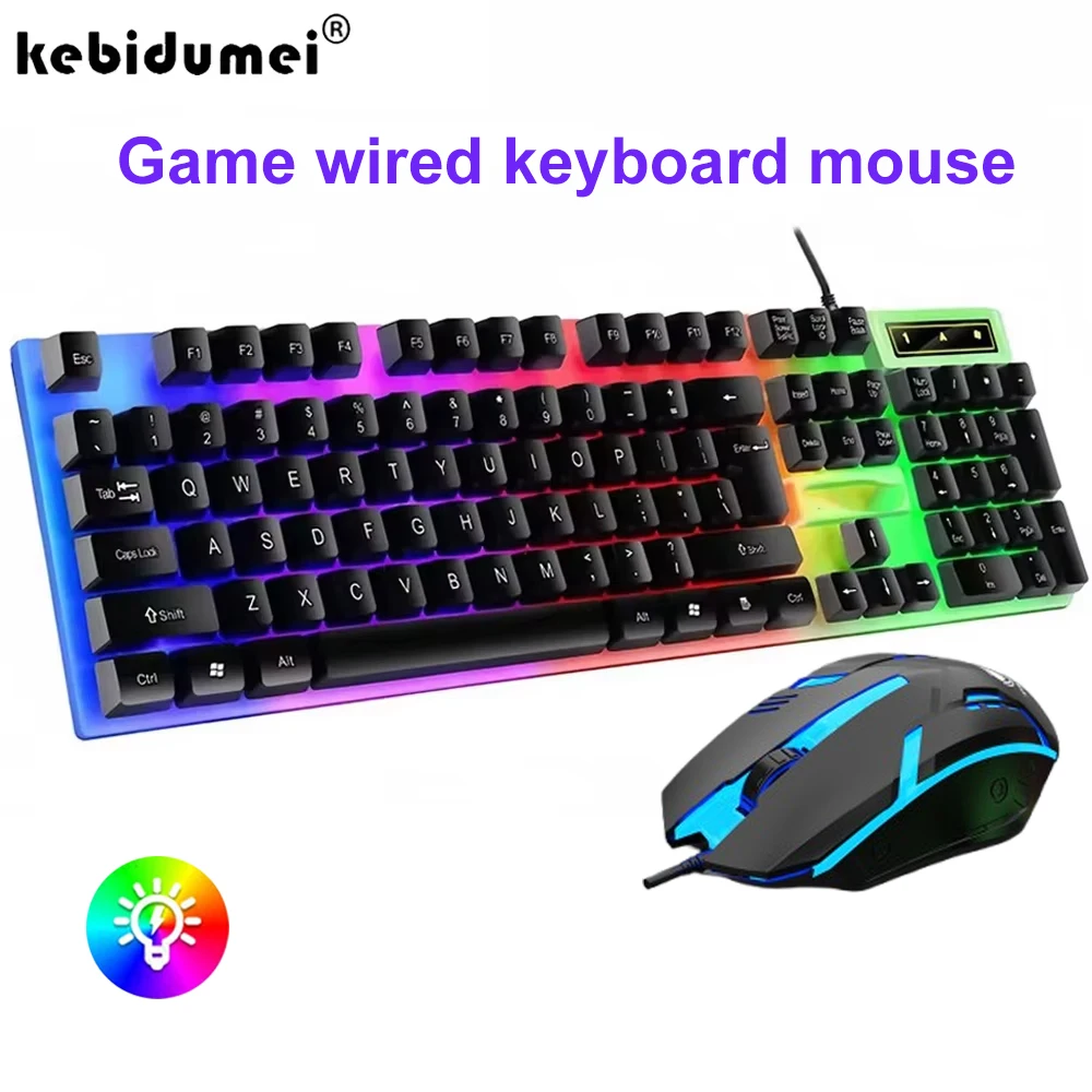Set tastiera e mouse cablati Set mouse tastiera meccanica luminosa USB Set tastiera da gioco a 104 tasti per PC portatile Gioco per computer da ufficio