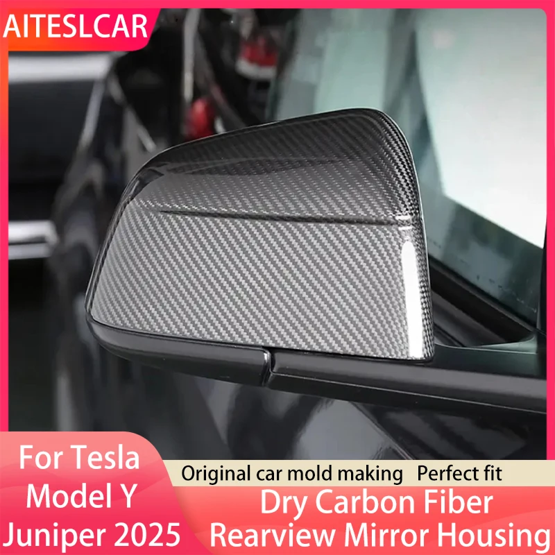 Vero Lati In Fibra di Carbonio Copertura Retrovisore Auto Incolla Porta Laterale Copertura Dello Specchio Per Tesla Modello Y Juniper 2025 Accessori Esterni Auto