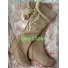 Lady Nude Wildleder Keilabsatz Plateau Kniestiefel Fell Pom-Pom Design Seitlicher Reißverschluss Schnürstiefel Schuhe Größe 34-46 Party Sexy Stiefel