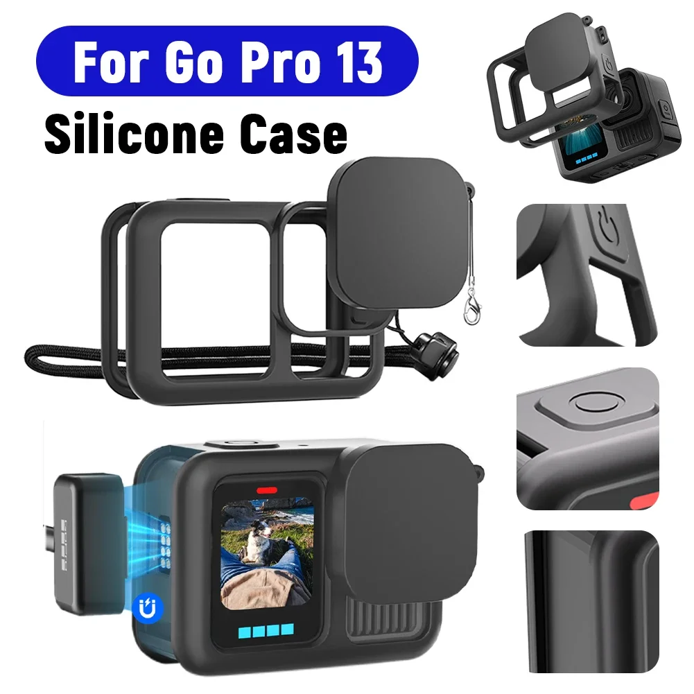 Für GoPro 13, Silikonhülle mit Objektivabdeckung und Trageband, weiche Hülle, kratzfestes Schutzgehäuse, Schutzhülle für GoPro 13 Image