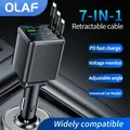Olaf 7 in 1 Car Charger Retractable 3 Type C Ports USB Car Charger Fast Charging For IPhone 12 15 16 Samsung USB C to ios Cable