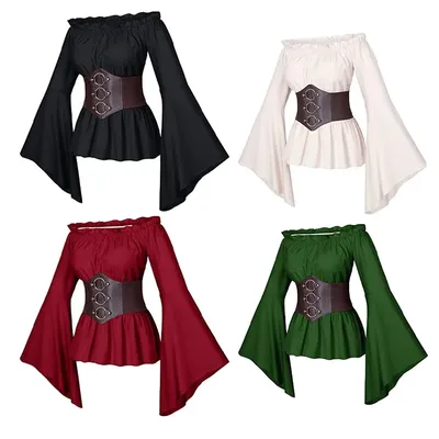 Mittelalterliche Renaissance Frau Viktorianisches Hemd Steampunk Pirat Gothic Cosplay Kostüm Vintage Korsett Halloween Karneval Dress Up Image