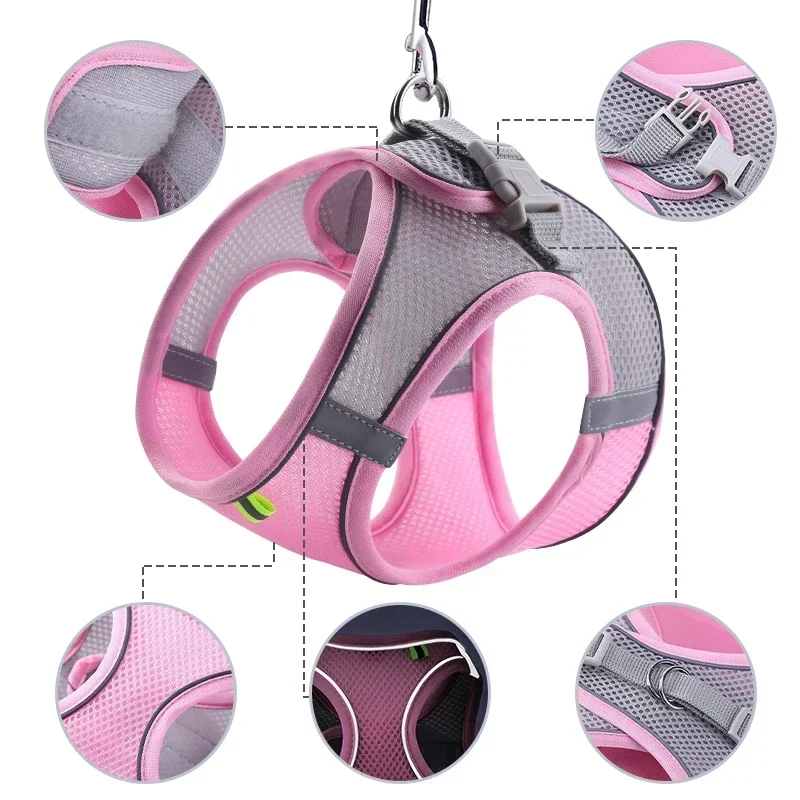 Set guinzaglio per imbracatura per cani di piccola taglia Bulldog francese Chihuahua Pug Guinzaglio per passeggiate all'aperto Gilet regolabile per imbracatura per cuccioli di gatto