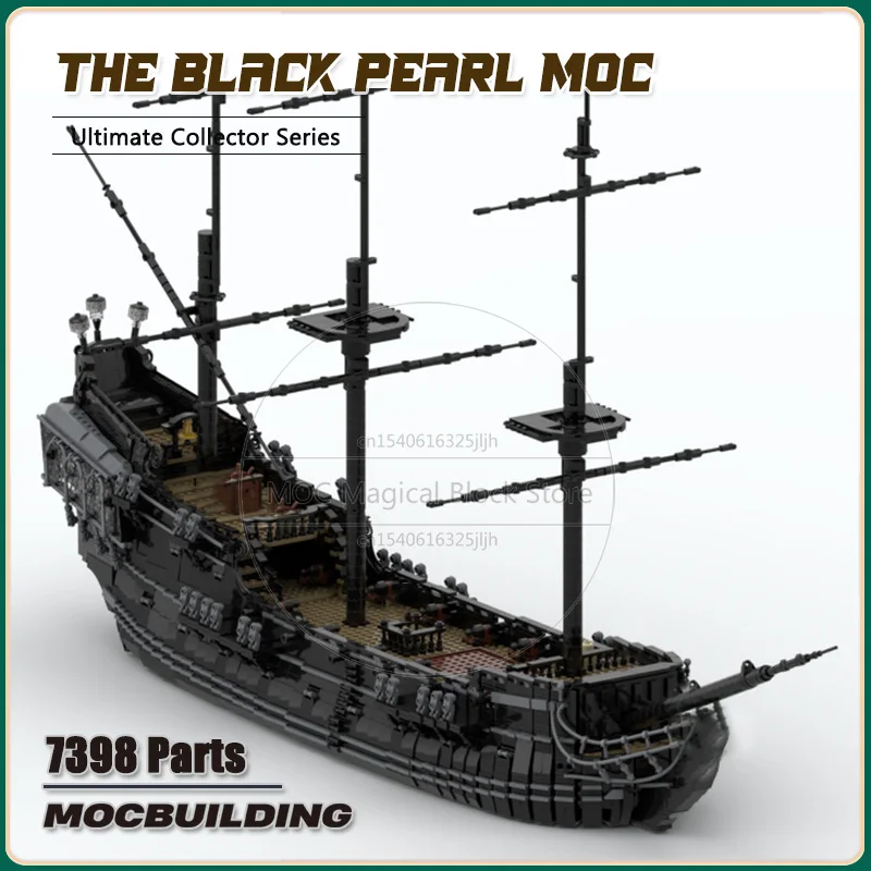 Klassische Film Clips Voyage Black Ship MOC Baustein Schlachtschiff Modell Transport Segelboot Technologie Ziegel Spielzeug Geschenke Image