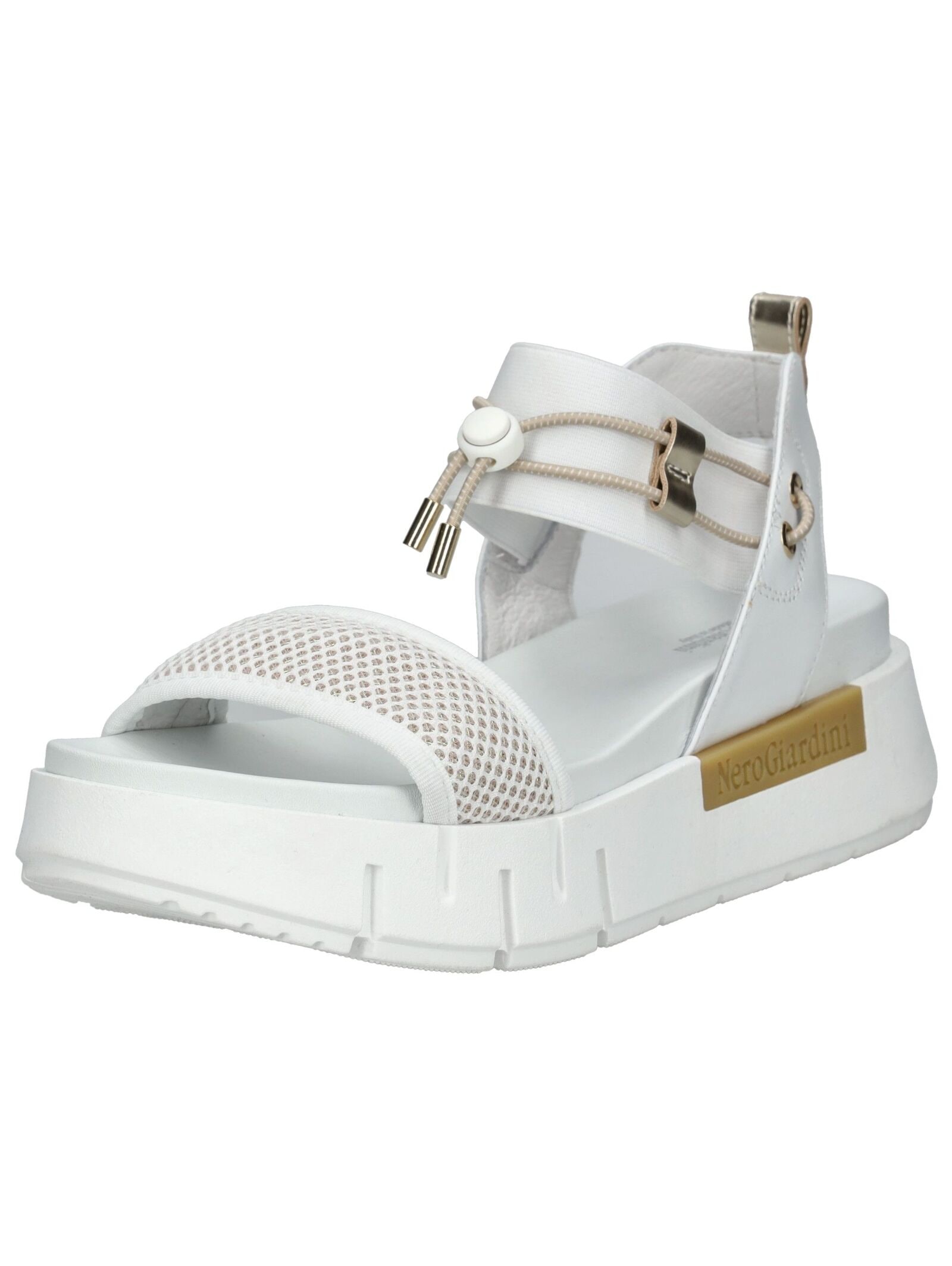 Riemchensandale NERO GIARDINI "Nero Giardini Sandalen Lederimitat/Textil", Damen, Gr. 40, weiß, Lederimitat, Textil, Schuhe Riemchensandale