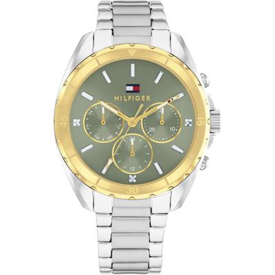 Multifunktionsuhr TOMMY HILFIGER "MELLIE", silberfarben, grün, Armbanduhren, Damen, Quarzuhr, Armbanduhr, Damenuhr, Edelstahlarmband, analog, Glassteine Image