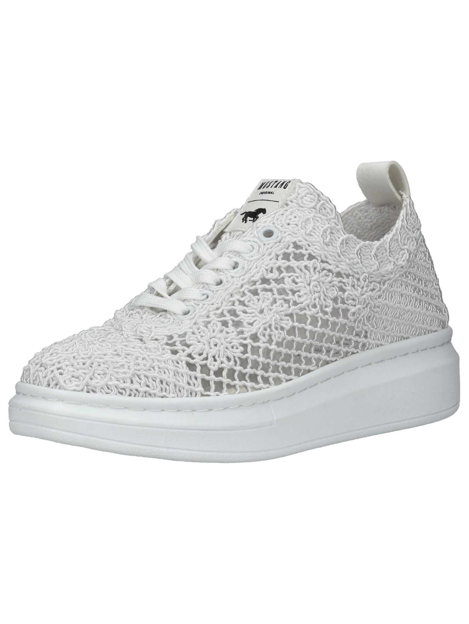 Schnürschuh MUSTANG SHOES "Mustang Shoes Sneaker Baumwolle", Damen, Gr. 38, weiß, Textil, Schuhe Schnürschuh