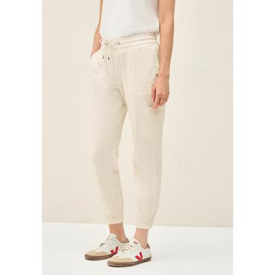 Jogger Pants CECIL, Damen, Gr. XS, Länge 28, beige (light beige), Web, 71% Baumwolle, 25% Polyamid, 4% Elasthan, gestreift, casual, comfort fit knöchelfrei, Hosen, Middle Waist Image