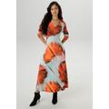 Midikleid ANISTON SELECTED, Damen, Gr. 38, N-Gr, rot, silber, anthra, rosa, Single Jersey, Obermaterial: 95% Viskose, 5% Elasthan, bedruckt, gemustert, Batikmuster, modisch, figurumspielend, V-Ausschnitt, Langarm, Kleider, mit Smok-Details - NEUE...