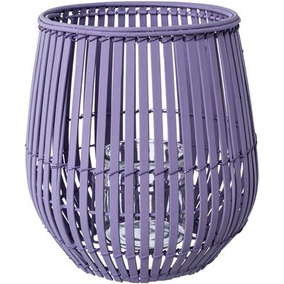 Windlicht CREATIV HOME "Kerzenhalter Bambus", lila (lavendel), H:25cm Ø:25cm, Holz, Glas, Kerzenhalter, Höhe ca. 25 cm Image