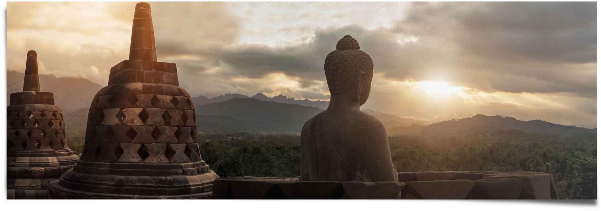 Poster REINDERS "Buddha Tempel Borobudur", braun (farbe bild(er): braun), B:158cm H:53cm, Papier, Bilder Image