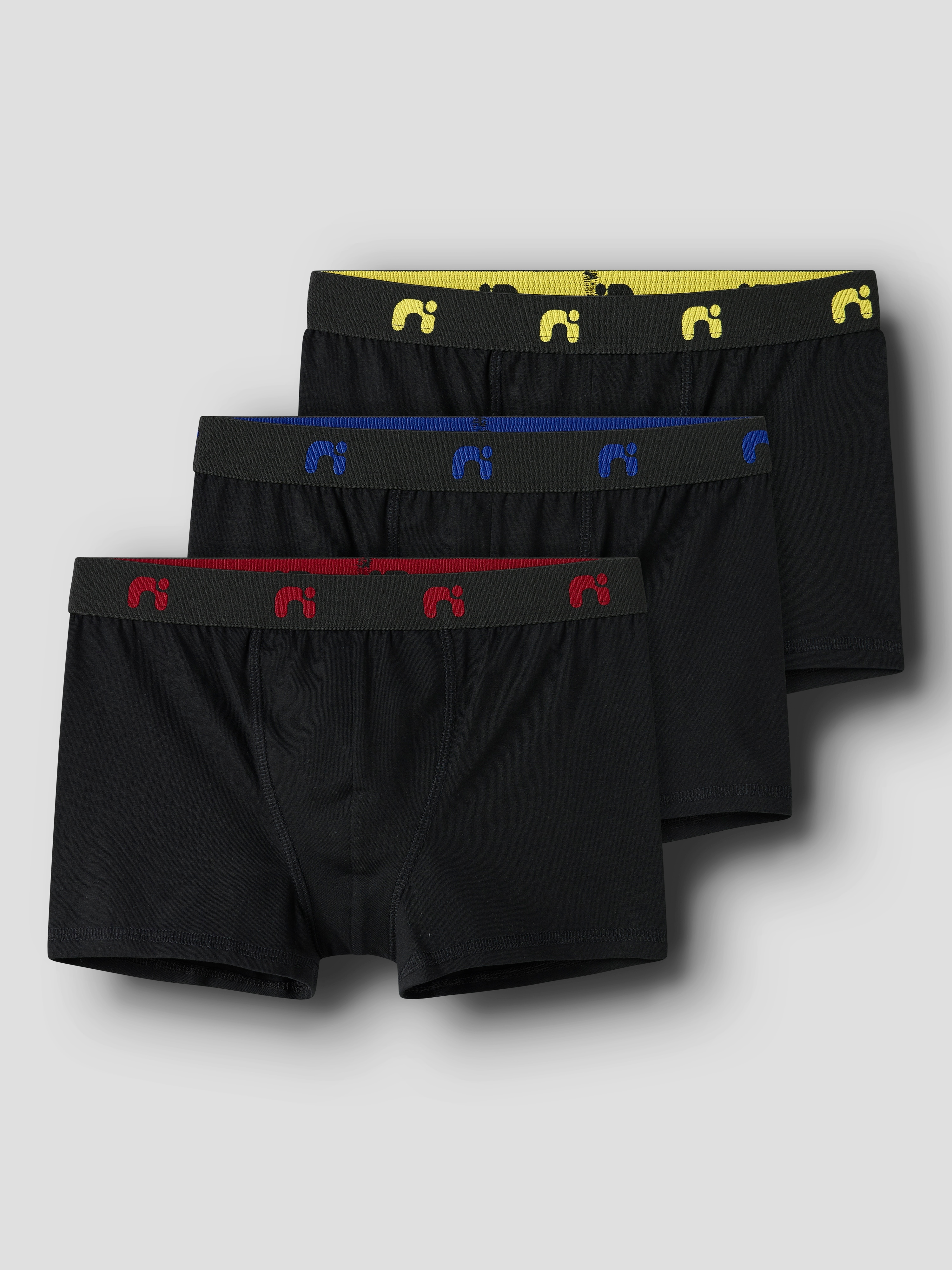 Trunk NAME IT "NKMBOXER 3P NOOS", Kinder, Gr. 98, gelb (schwarz detail:amparo blau, tango rot, empire gelb icon), Jersey, Obermaterial: 95% Baumwolle, 5% Elasthan, unifarben, eng, Unterhosen Image