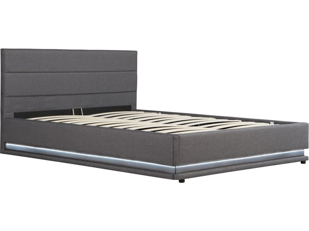 Lit coffre en lin gris 160 x 200 cm