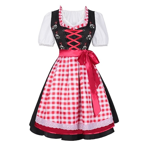 Carnaval Oktoberfest Robe Dirndl Femme de ménage Bavarois Prairies Femmes Soirée Fête de la Bière Tissu de style traditionnel