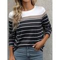 T-shirt Femme Col Rond Manches Longues Tunique Graphique Rayé Élégant Classique Décontracté Tops Réguliers Imprimé Quotidien Week-end Noir Bleu Marine Vert Gris Automne