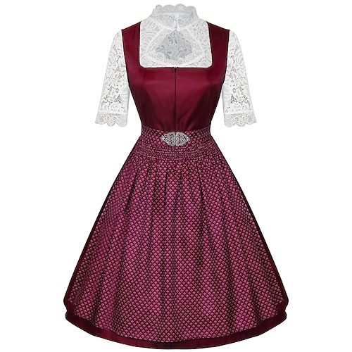 Carnaval Oktoberfest Robe Dirndl Femme de ménage Bavarois Prairies Femmes Soirée Fête de la Bière Tissu de style traditionnel