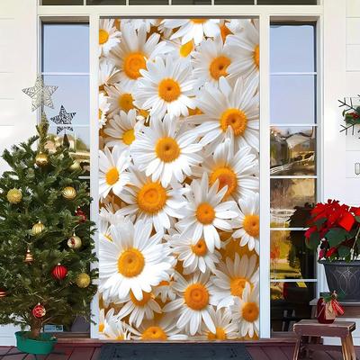 TEMU 2d Door Banner, Daisy Flower Door Banner - Polyester Hanging Decoration For All , Wall Mount, 35.4 X Inches, Ideal For Indoor/outdoor Party Decor Image