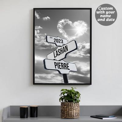 TEMU Custom Name Poster - Personalized Black & White Landscape Canvas Art, Anniversaries, Valentine's Day & Home Decor, Image
