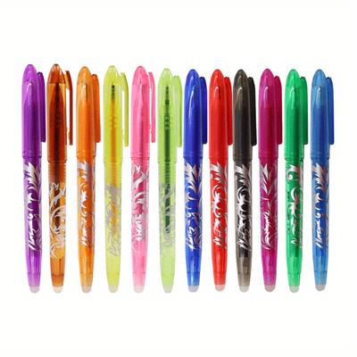 TEMU 12pcs, 12pcs/set Erasable Gel Rolling Ball Pens Smooth Writing 0.5mm With Eraser For Students Classroom Teacher Office Stationary School Supplies Gifts Black Blue Red Purple Light Blue Image