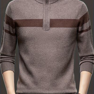 TEMU Men's Casual High Neck Zip-up Knit Sweater - Thick Acrylic, Long Sleeve, Ribbed Detail, Loose Fit For Fall/winter, Stylish Sweater|high Neckline| Desig Image