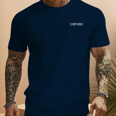 "TEMU Men's Summer Graphic Tee - "" Print, White Casual Short Sleeve T-shirt With , Regular Fit, Lightweight & Breathable For Outdoor Activities, Breathable Clothing | Print Shirt | , Plus Size" Image